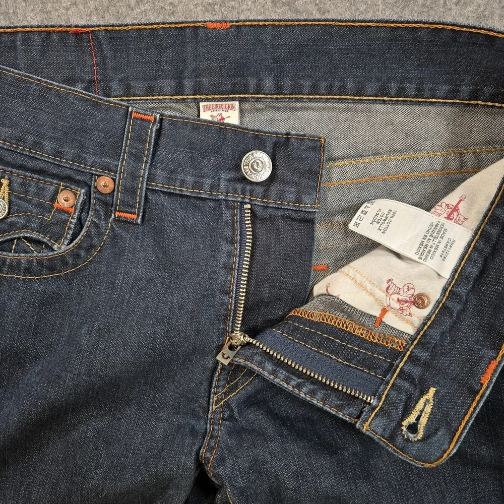 True Religion Skinny Flap Jeans Mens 33x33 (tag 31) Blue Rinse Slim Denim Logo